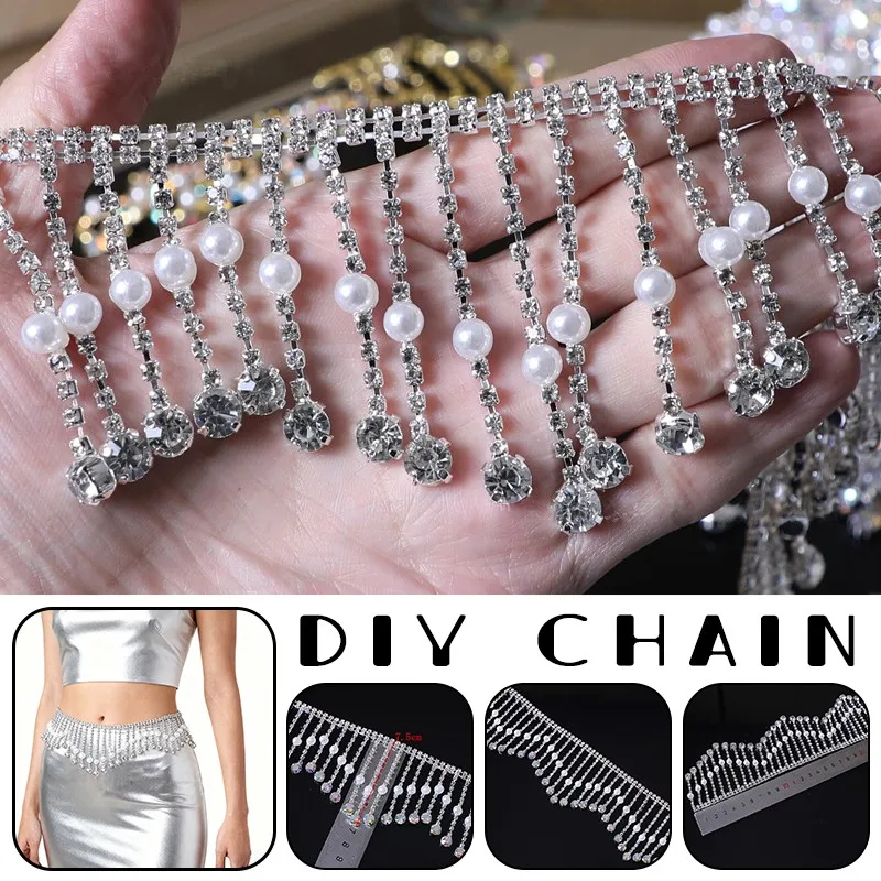 

1Yards Glitter Pearl Gold and Silver Tassel Fringe Pendant Chain DIY Garment Curtain Decorative Chain Wedding Party Gift Decor