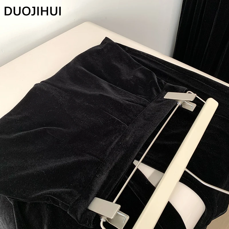 DUOJIHUI czarne jesienne w stylu Vintage z wysokim stanem spodnie dla kobiet nowe luźne czyste kolory proste w stylu Basic Casual damskie spodnie z szerokimi nogawkami