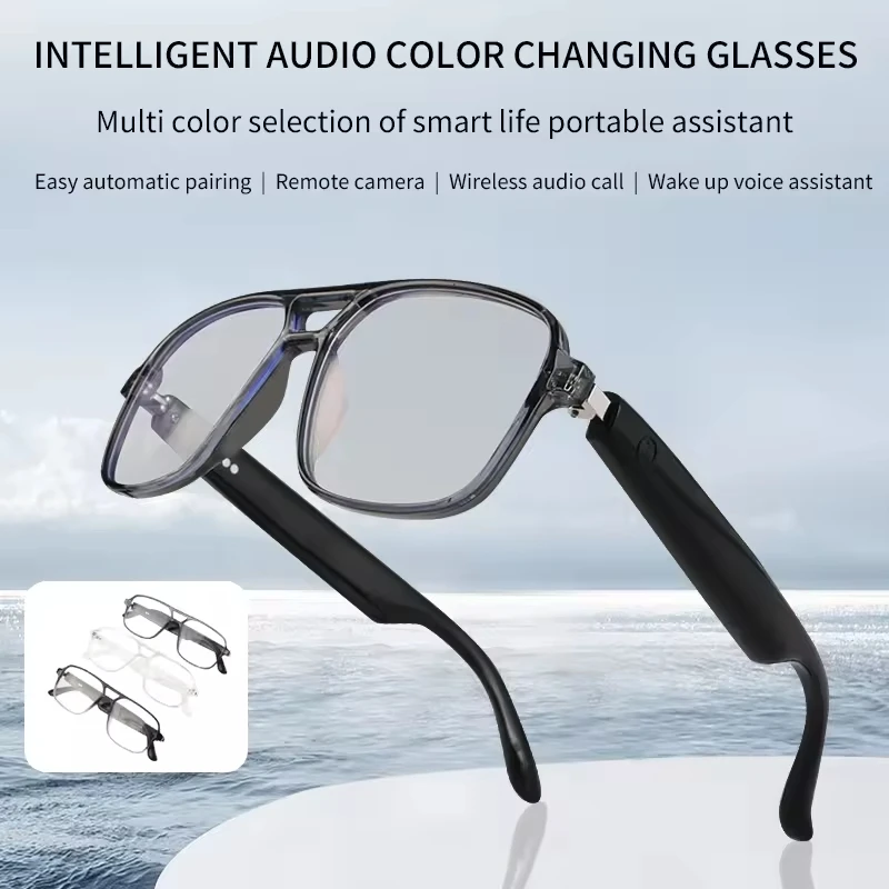 Transparent Photochromic Lens Smart Glasses AI Assistant TWS Call Music Playback IP67 Waterproof Eyewear