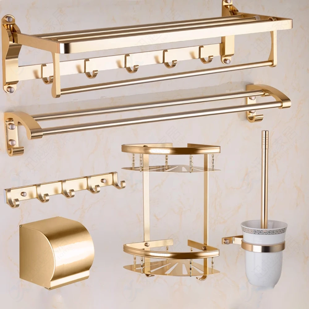 Towel Robe Hooks Clothes Holder Punch-Free Gold Aluminum Door Wall Mounted Bath Coat Hanger Bathroom Kitchen Accessories