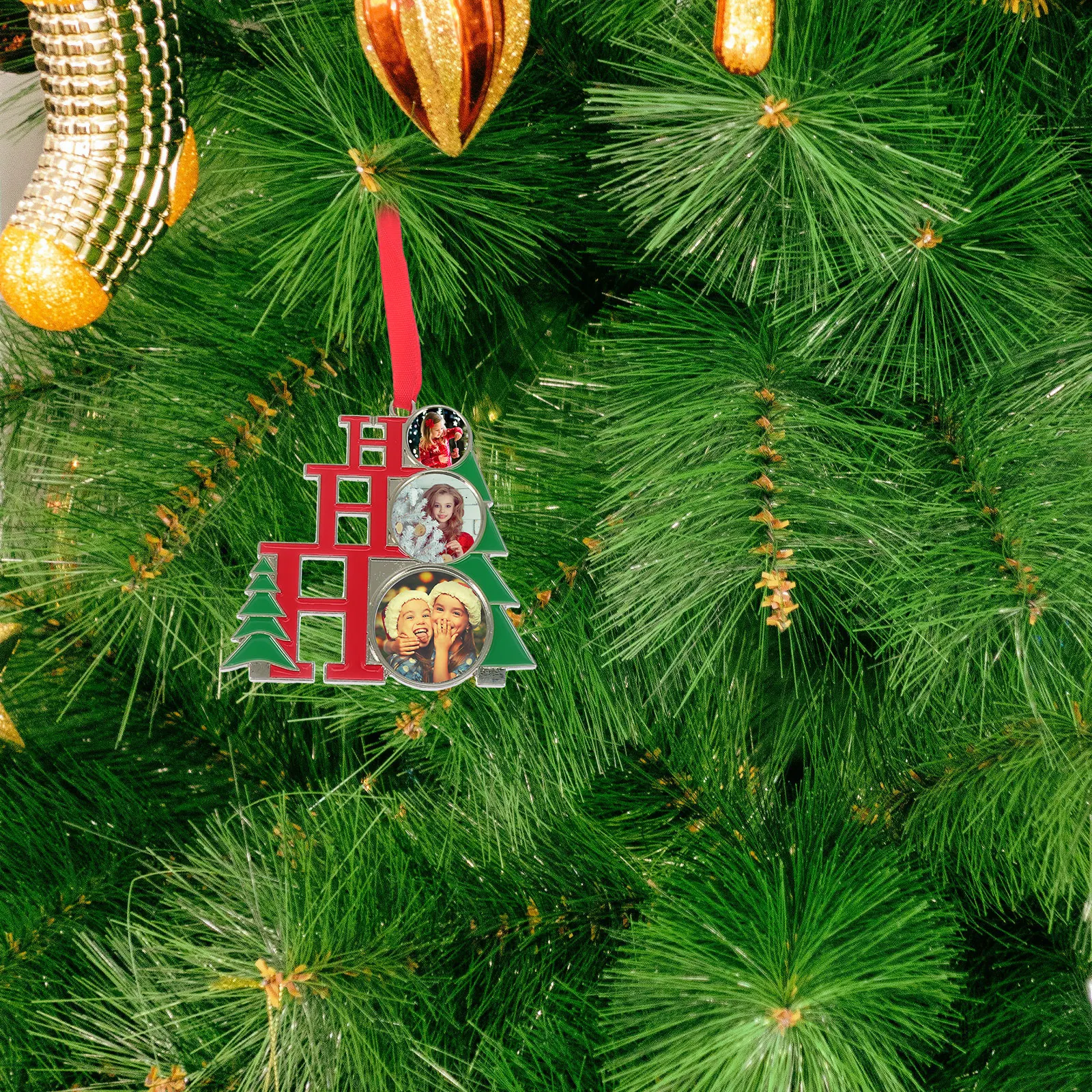 

1Pcs Christmas Tree Photo Frame Pendant Creative Alloy Hanging Ornament DIY Picture Decoration for Fireplace Window