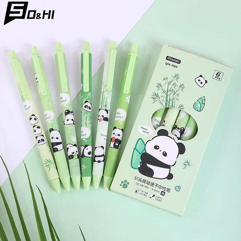 6 pezzi simpatico cartone animato panda penna gel penne a pressione divertenti panda adorabile penne per scrivere senza intoppi forniture di cancelleria per studenti scolastici