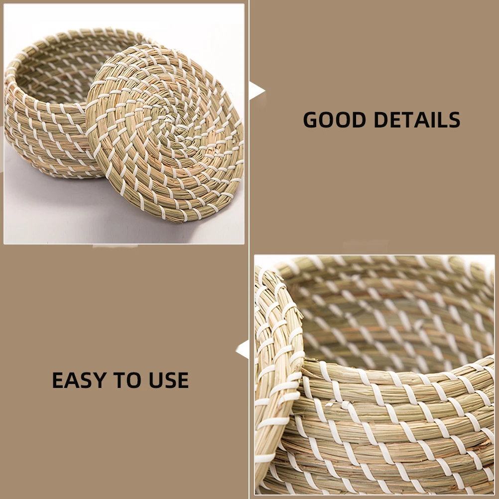 

Natural Woven Storage Baskets Lids Large 19x11x10cm Straw ganizer for Snacks Toiletries Laundry Basket Home Decoration Tidy
