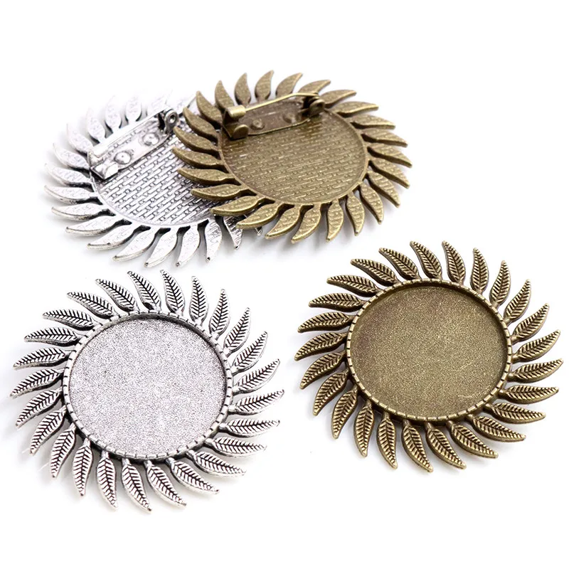 New Fashion 5pcs 25mm Inner Size Antique Silver Plated And Bronze Fashion Style Brooch Cabochon Base Setting