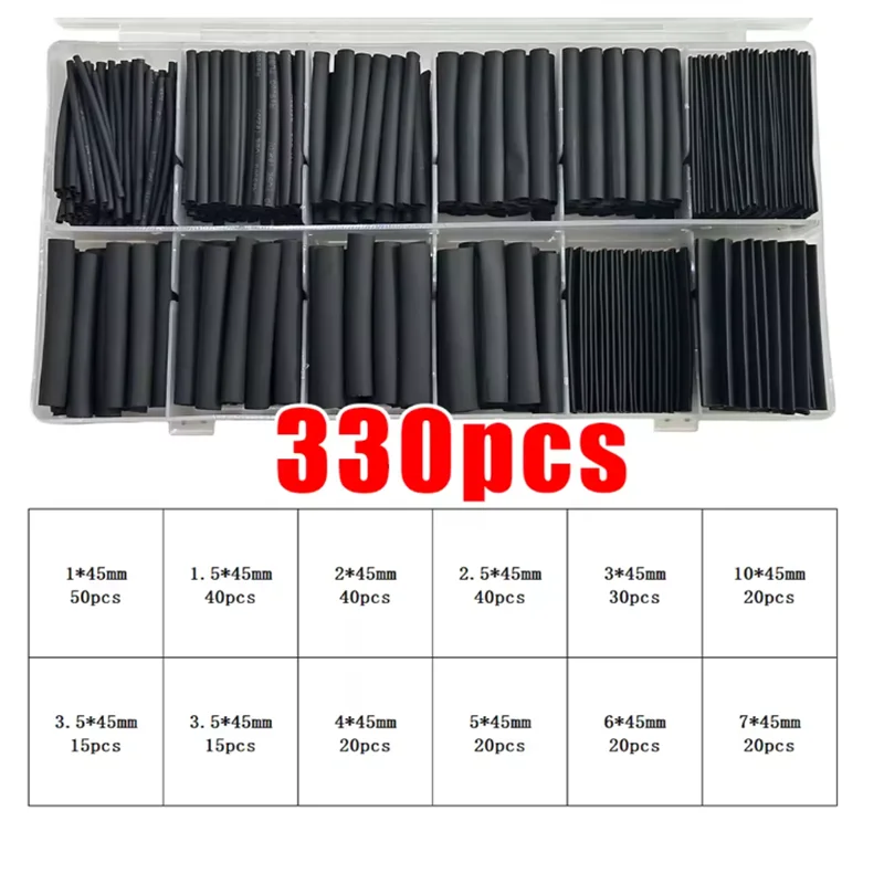 330PCS Heat Shrink Tube Kit Thermoresistant Tubing Heat Shrink Wire Wrapping Electrical Connection Cable Insulation Sleeved