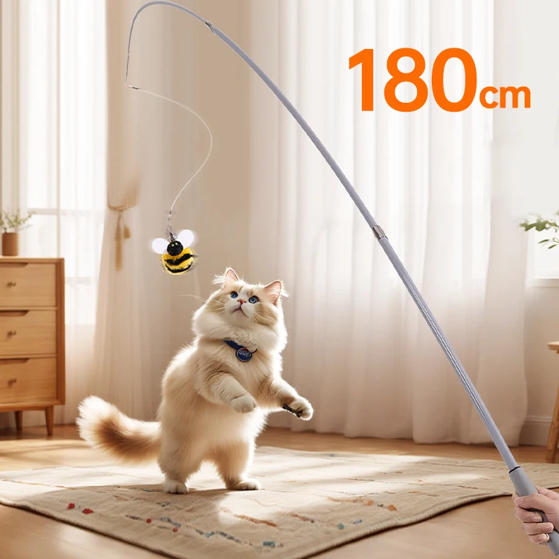 

110cm Extra Long Telescopic Cat Stick Replaceable Funny Plush Bee Comfortable Handle Cat Interactive Toys Juguetes Para Gatos