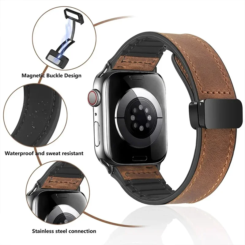 Leather Watch Bands For Apple Watch Band 44mm 42mm 49mm 45mm 41mm 38mm Bracelet iWatch Series 8 3 SE 6 7 10 Ultra Watch Strap