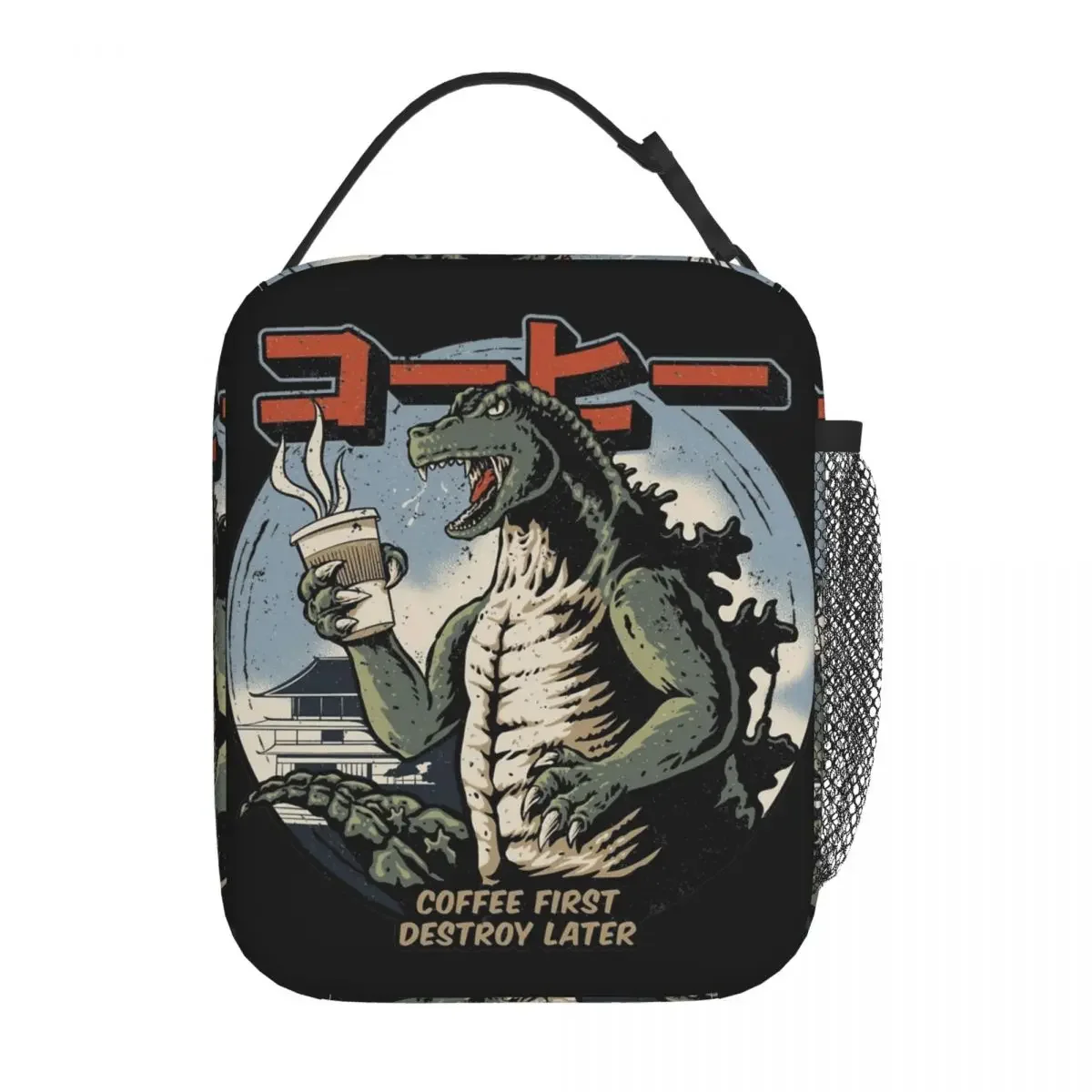 Coffee First Destroy Later Insulated Lunch Bags Cooler Bag  Meal Container Godzillaed High Capacity Tote Lunch Box Food Handbag