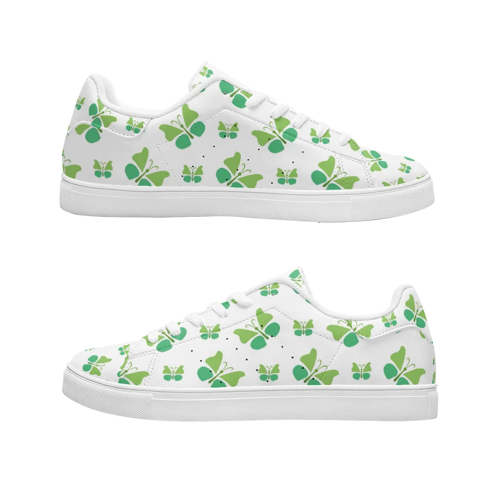 

Light green butterfly and four-leaf clover print white casual sports shoes high-quality fashion shoes for teenagers