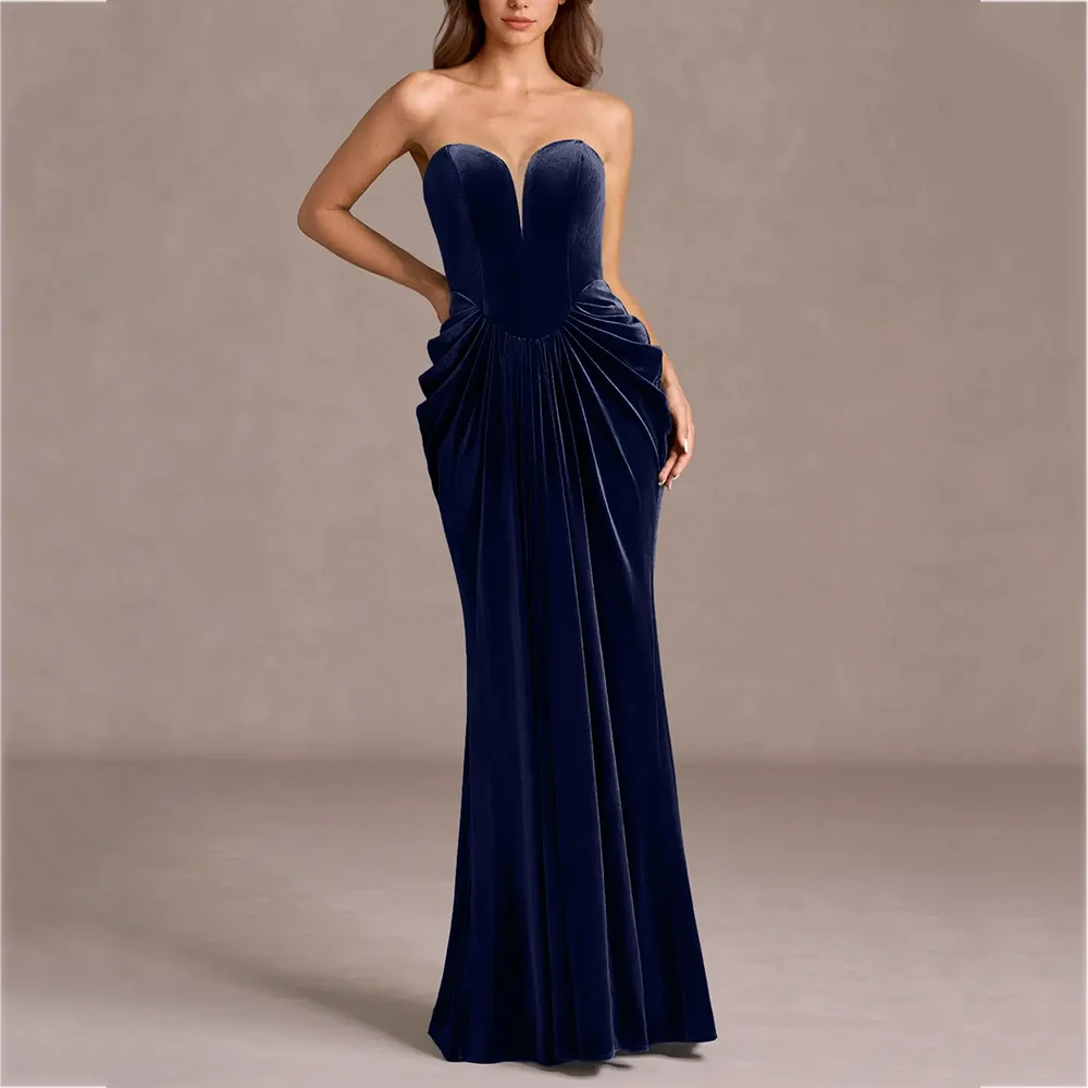 أنيقة المخملية فساتين لحضور الحفلات الموسيقية مثير عارية الذراعين الخامس الرقبة حورية البحر ثوب مسائي نموذج بلا أكمام السجادة الحمراء مأدبة ثوب الإناث