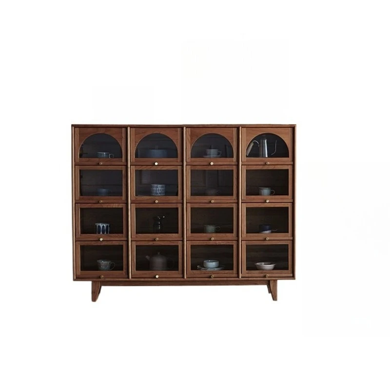 North American cherry wood sixteen-grid cabinet, solid wood cherry wood bucket cabinet, modern simple living room storage locker
