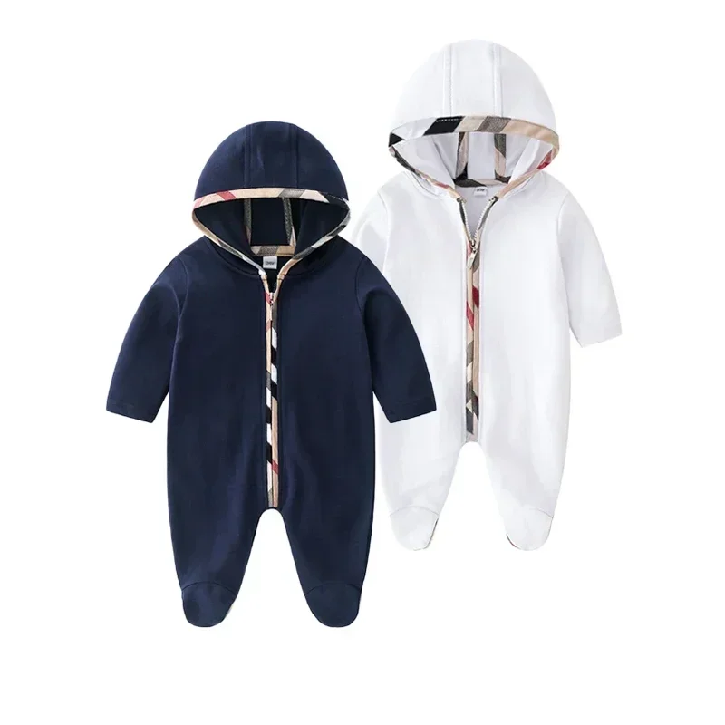 New Spring fashion Brand Style Bodysuit Newborn Baby boy Clothes Long Sleeve Unisex Cotton Plaid stripes Hooded Baby girl Romper