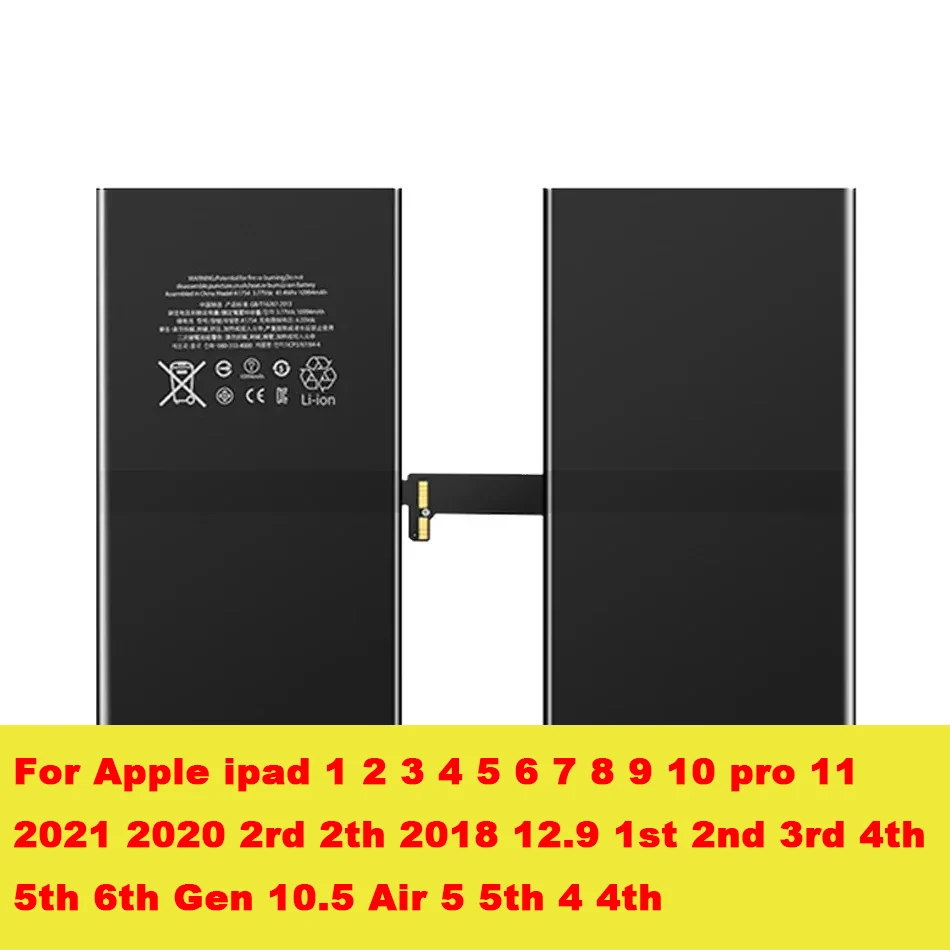 

Battery For Apple ipad 1 2 3 4 5 6 7 8 9 10 pro 11 2021 2020 2rd 2th 2018 12.9 1st 2nd 3rd 4th 5th 6th Gen 10.5 Air 5 5th 4 4th
