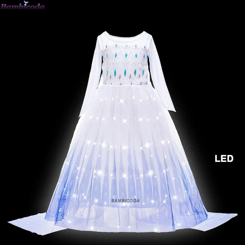 Elza belle princesa rainha da neve traje luz led vestido menina halloween ariel carnaval roupas crianças cosplay cinderela rapunzel