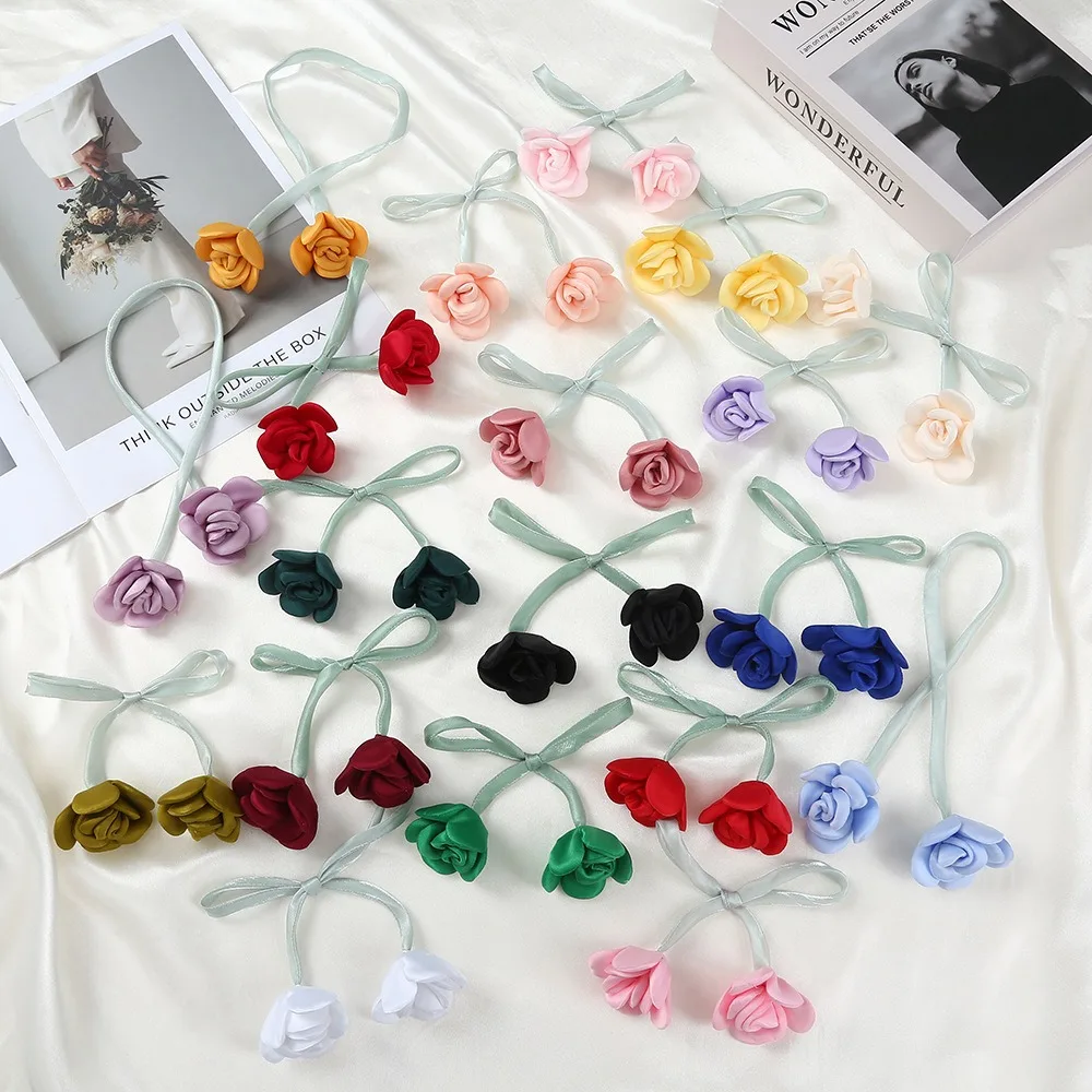 

20pcs/Lot Fabric Double-Headed Bud Rose Artificial Flowers Headband Clothing Dress Accessories DIY Hair Rope flower Accessories