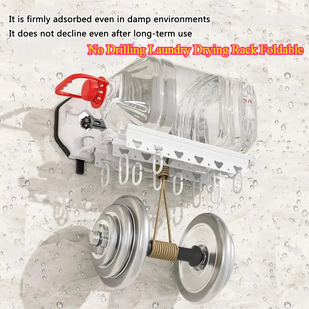 

No Drilling Laundry Drying Rack Foldable - Wall-Mounted Suction Cup Hangers for Balcony Bathroom