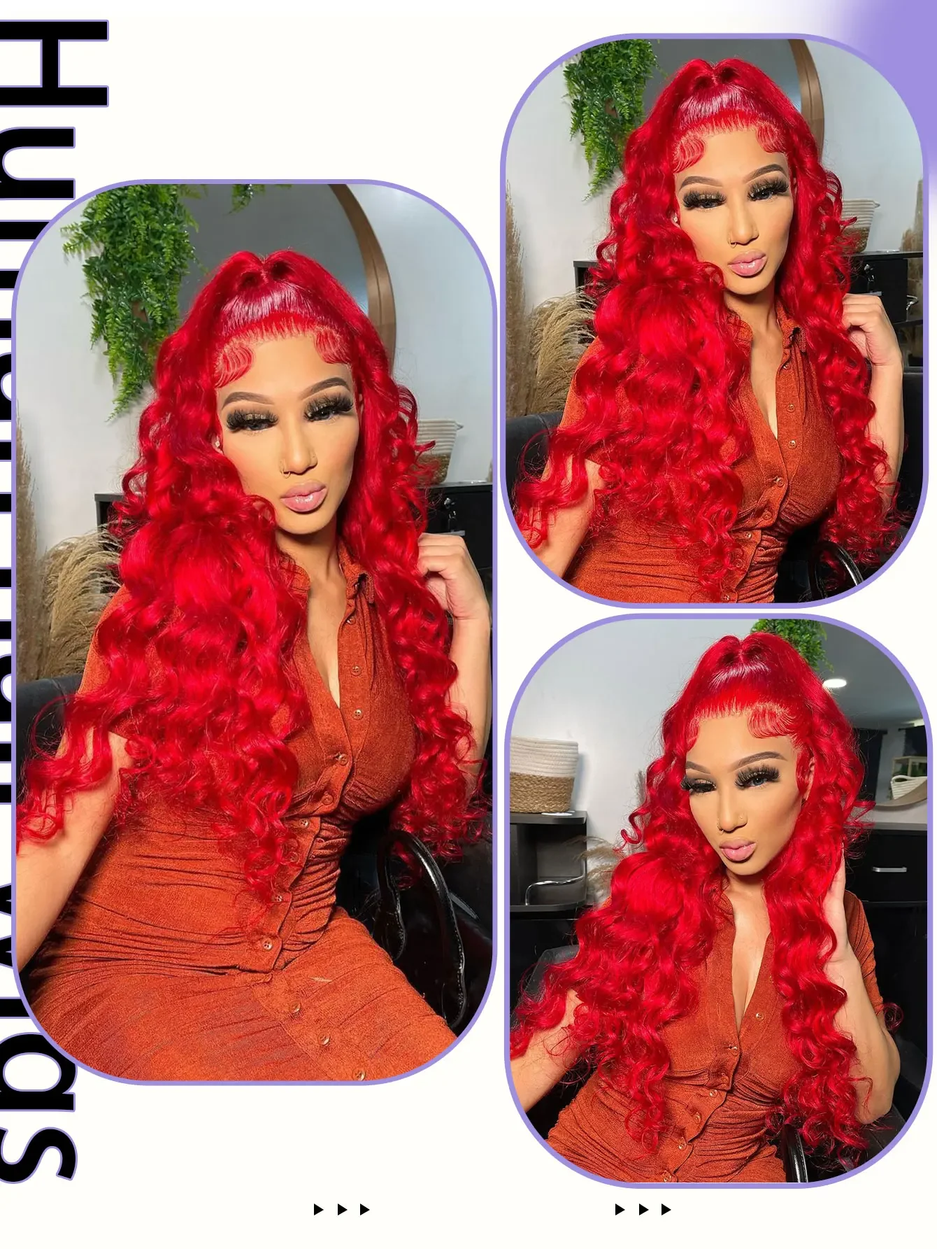 13x4 Hot Red Lace Front Human Hair Wigs Body Wave Burgundy Red Colored Transparent Lace Front Wigs Human Hair Remy 180% Density