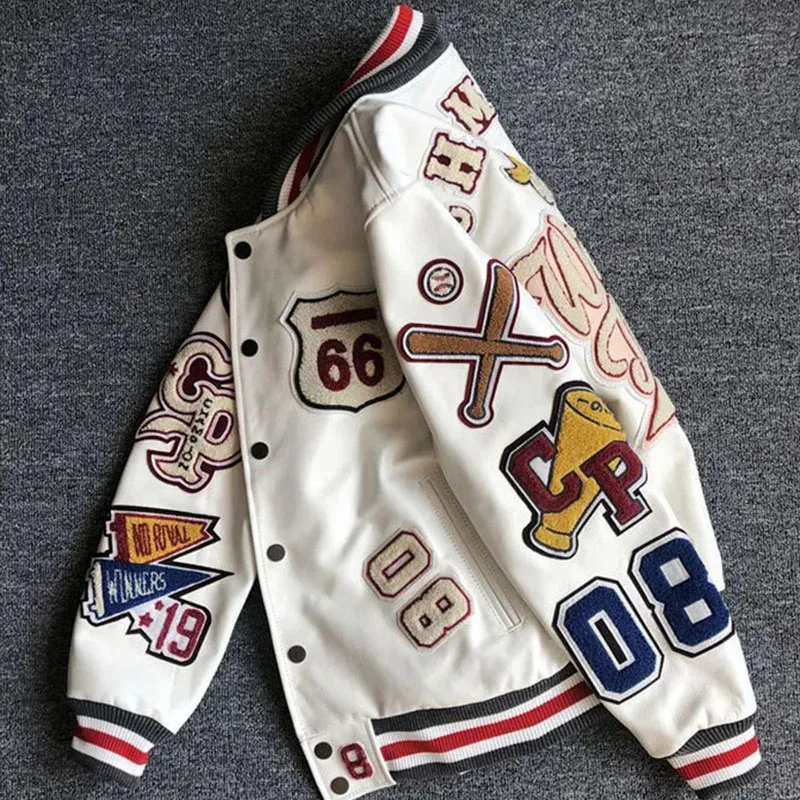 Pu Leather Baseball Jacket Women Harajuku Y2K Fashion Moto Clothing Streetwear Single Breasted Embroidered Chic Outwear