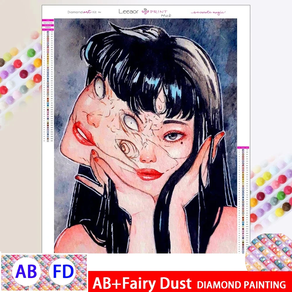 AB Fairy dust Diamond Painting Anime Horror Girl Tomie Full Diamond Mosaic 5d Diy Embroidery Kits Home Decoration Cartoon Gift