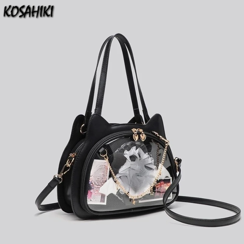 

Japanese Kawaii Fashion Women Handbags Transparent Girls Cute Cat Chain Shoulder Crossbody Bags All Match Y2k Aesthetic Ita Bag
