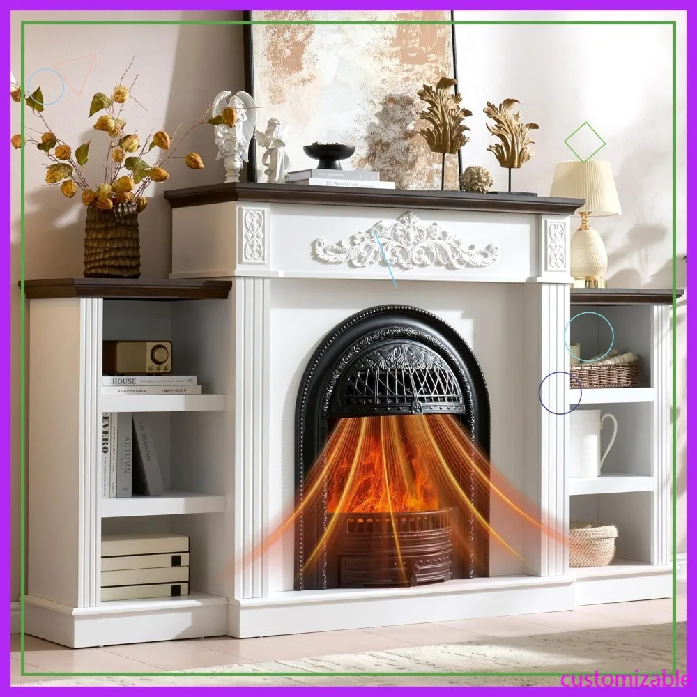 

Электрический камин-тумба под ТВ 78 дюймов с облицовкой, встраиваемым очагом 30 дюймов, реалистичным 3D-эффектом пламени и обогревателем для гостиной