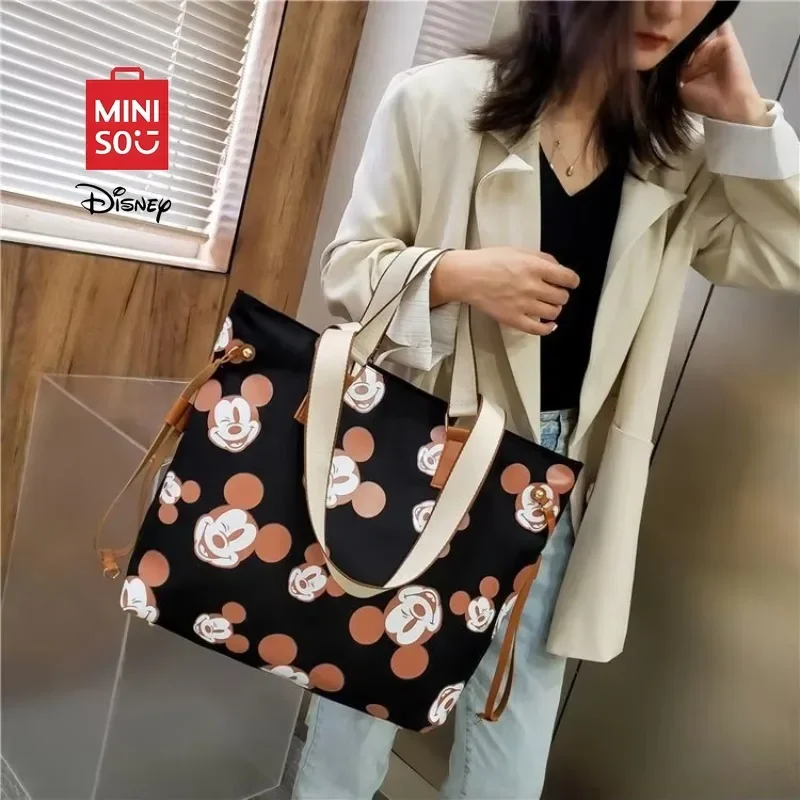 

MINISO Disney 2025 New Arrival Large Canvas Tote Bag Women Summer Floral Print Spacious Stylish Shoulder Handbag Shopping Travel