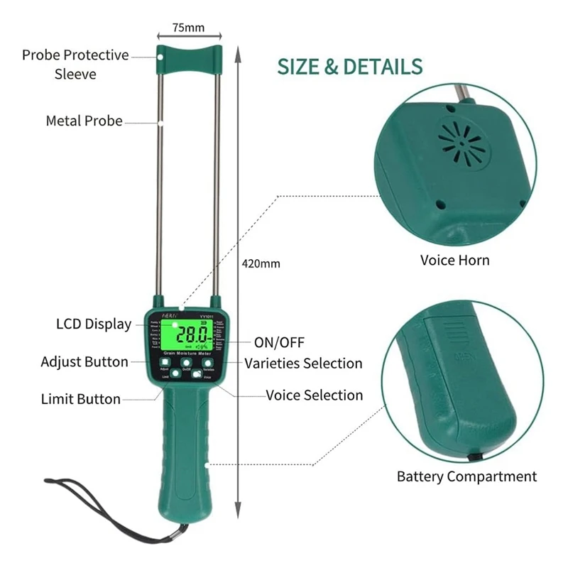 Digital Grain Moisture Meter Tester For Wheat,Corn,Rice,Peanut,Soybean,Flour,Feed,Peanuts,Sesame,Sorghum