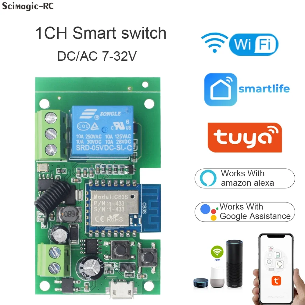 1/4CH Relay Module Tuya WIFI Smart Switch Smart Life Circuit Breaker Timing Module AC/DC 7-32V 220V RF 433mhz Control