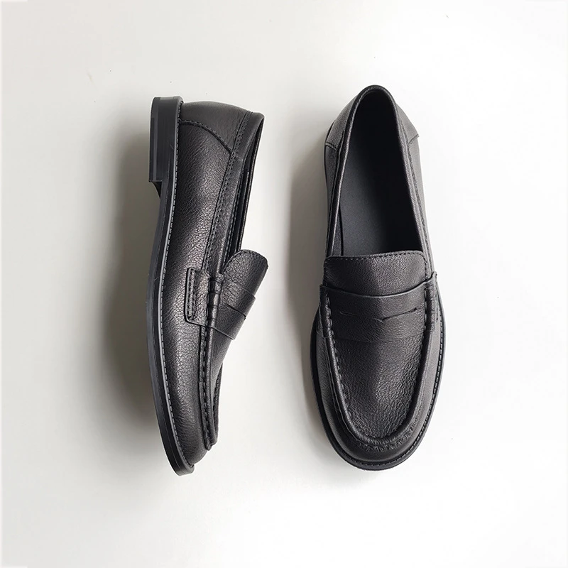 

Dave&di British Minimalist Genuine Leather Flat Round-toe Single Shoe Retro Loafer Comfortable Slip-on Women's Shoes For Woman