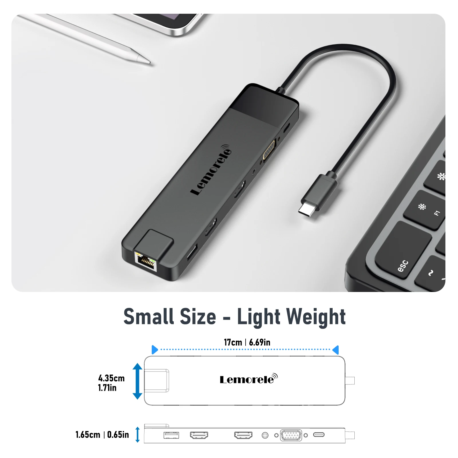 Lemorele 4K USB Hub USB C to Dual HDMI VGA Gigabit Docking Station USB 3.0 VGA Adapter SD Card Readers  for Windows MacBook Air