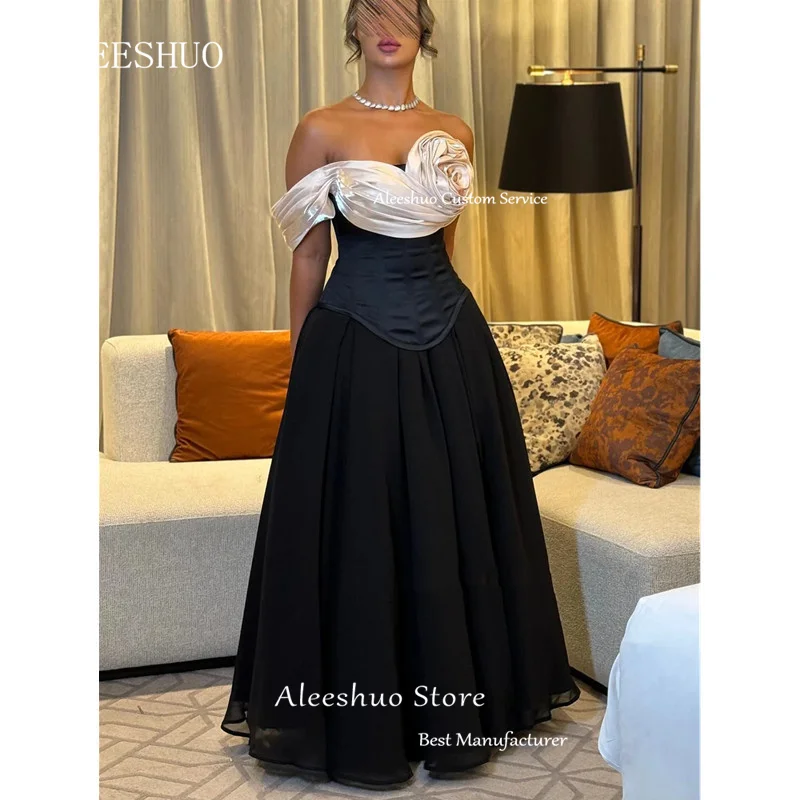 Elegant A-Line Long Satin Prom Dress Simple Strapless One Shoulder Pleat Flowers Evening Dress Sexy Backless 2025 Customized - Image 3