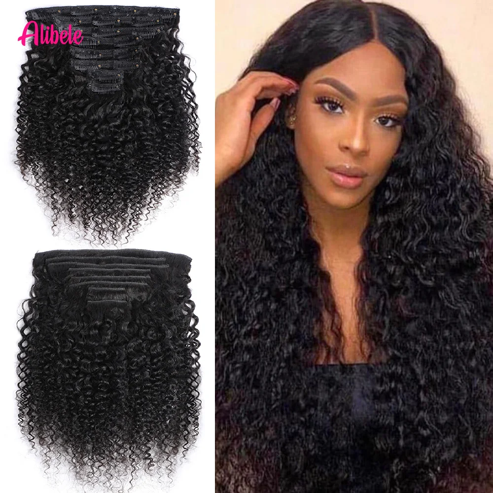 

Alibele 100% человеческие волосы Remy 120 г 8 шт./компл. бирманские заколки на всю голову в наращивании человеческих волос странный вьющийся натуральный цвет для женщин