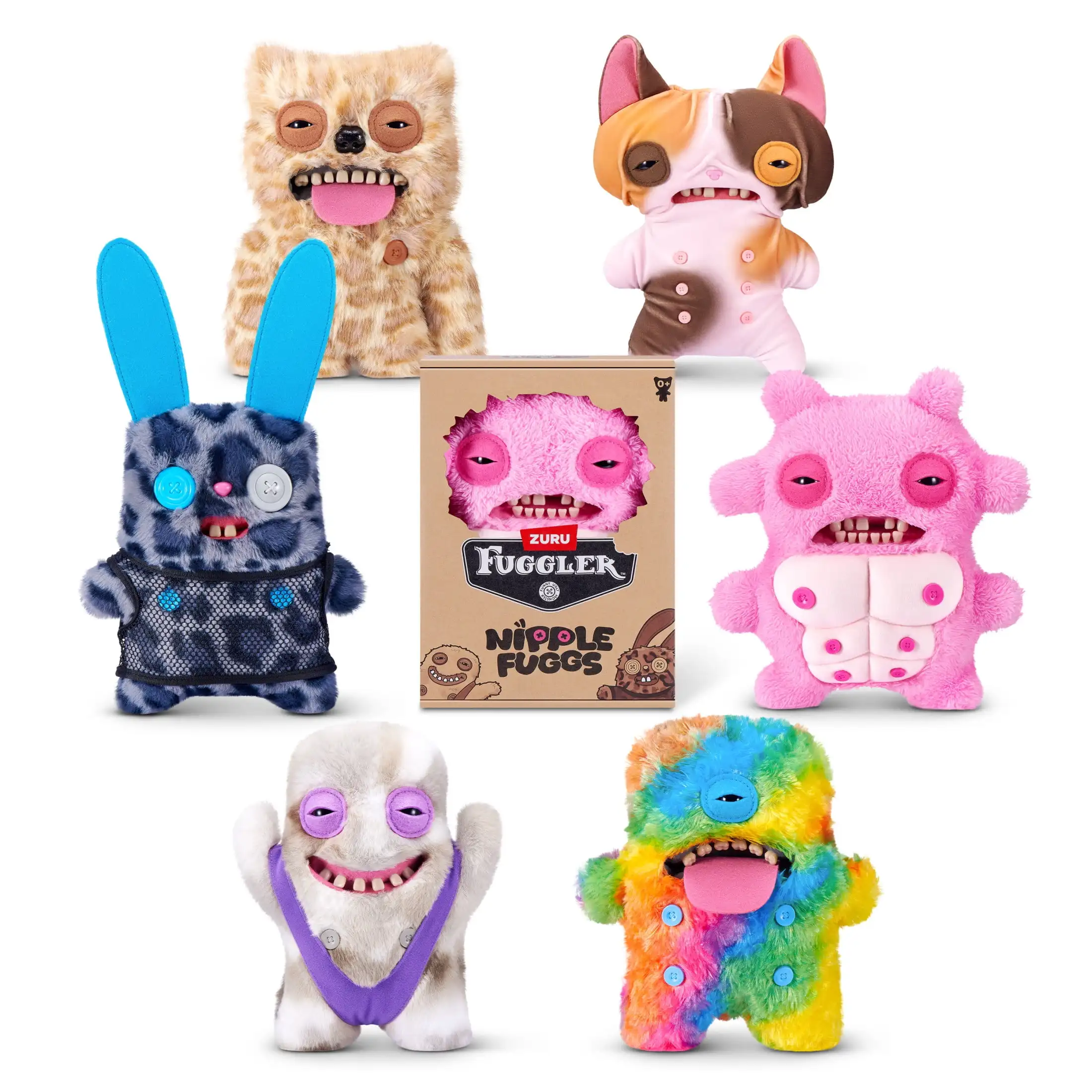 Fuggler Nipple Fuggs 9 Inch Plush Collectible Toy Featuring Funny Ugly Monster Design with Ridiculous Details Old Expressions