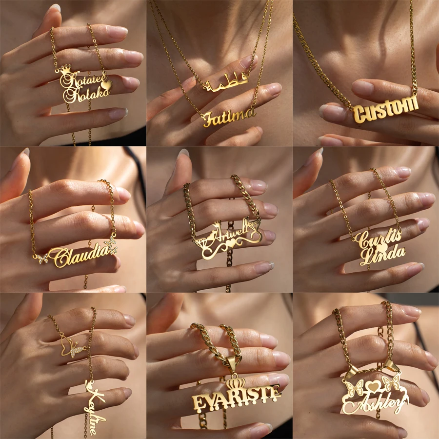 

Acheerup Personalized Name Pendant Necklace for Women Stainless Steel Custom Zircon Bling Butterfly Chain Jewelry Birthday Gifts