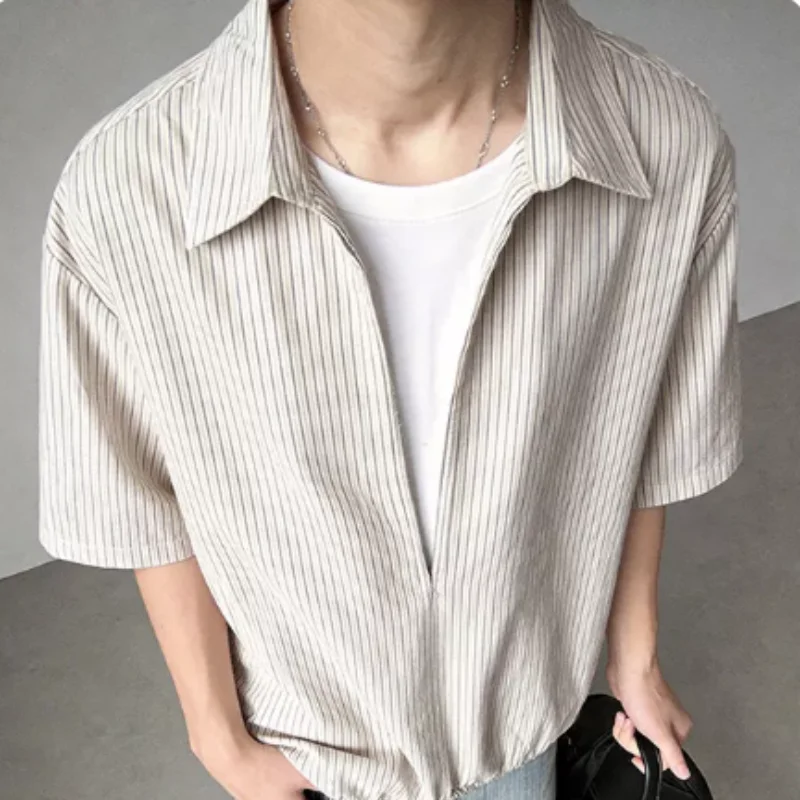 CHAOKU Old Money Wind Fake Two-Part Connected Deep V Neck Short-Sleeved T-Shirt Men's Summer New Style Loose Couple Trendy Casua