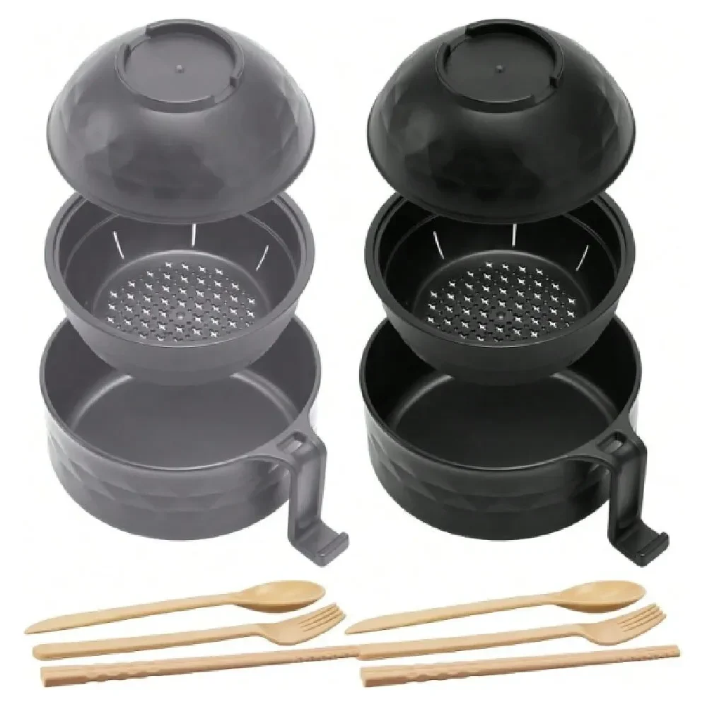 

Sets Microwave Ramen Bowl 33 Oz Wheat Fiber Portable Noodle Cooker Bowl With Handles Strainer Spoon Chopstick Fork College Dorm