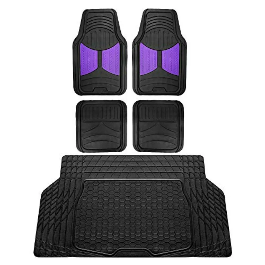 

Monster Eye Full Set Rubber Floor Mats w Trimmable Vinyl Trunk Liner Cargo Mat Black Fit Most Car Truck SUV or Van Purple Black
