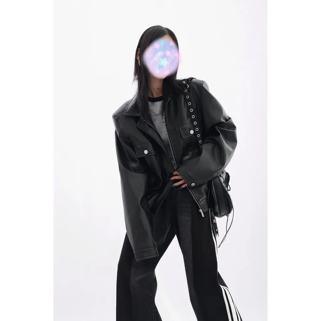 

Elegant Autumn Fashion Textured Short Leather Jacket for Women High Street Style Trendy Small Joker Coat