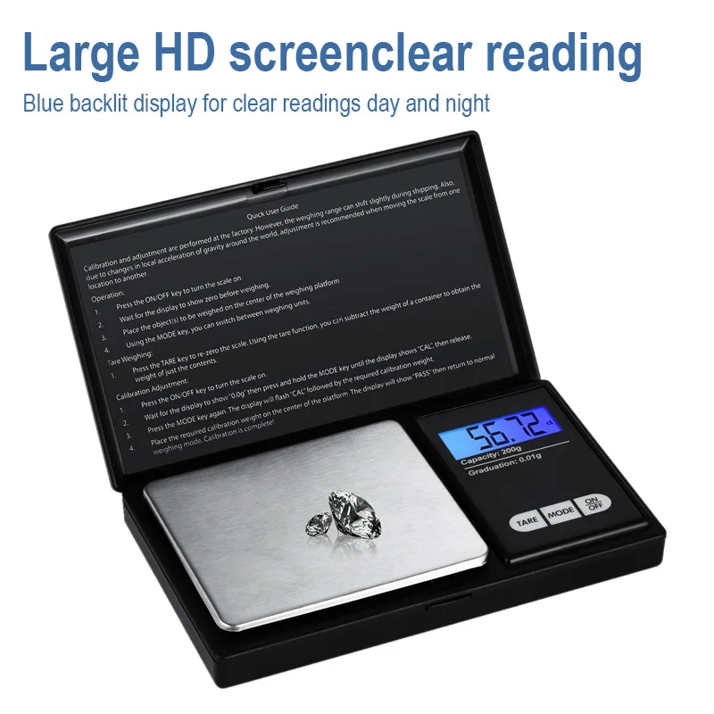 Jewelry Scales for Gold Sterling Silver Digital Scale Gram Electronic Scales 200g/500g/1000g x 0.01g/0.1g Mini Pocket