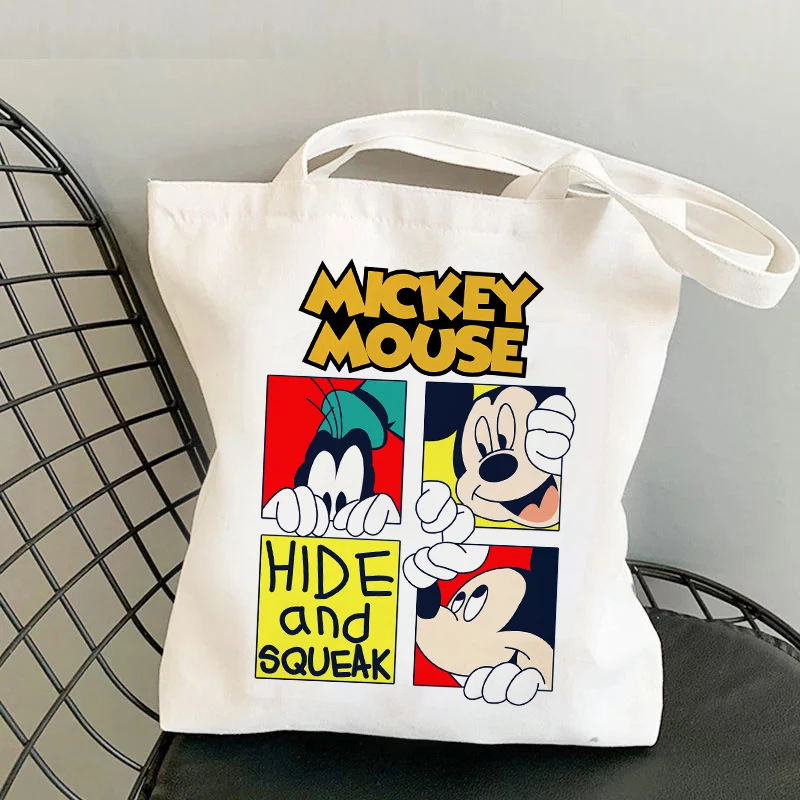 Mickey Mouse Shoulder Bag Kawaii Disney Cartoon Printed Handbag Fashion Canvas Bags Cute Tote Bags Women Tote Bag Shopping Bags