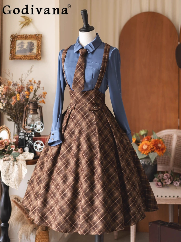 

Original Women's Lolita Long Dress Skirt Shirt Set Autumn New Preppy Style Slim Fit French Elegant Shirt SK Blazer Set 2025 New