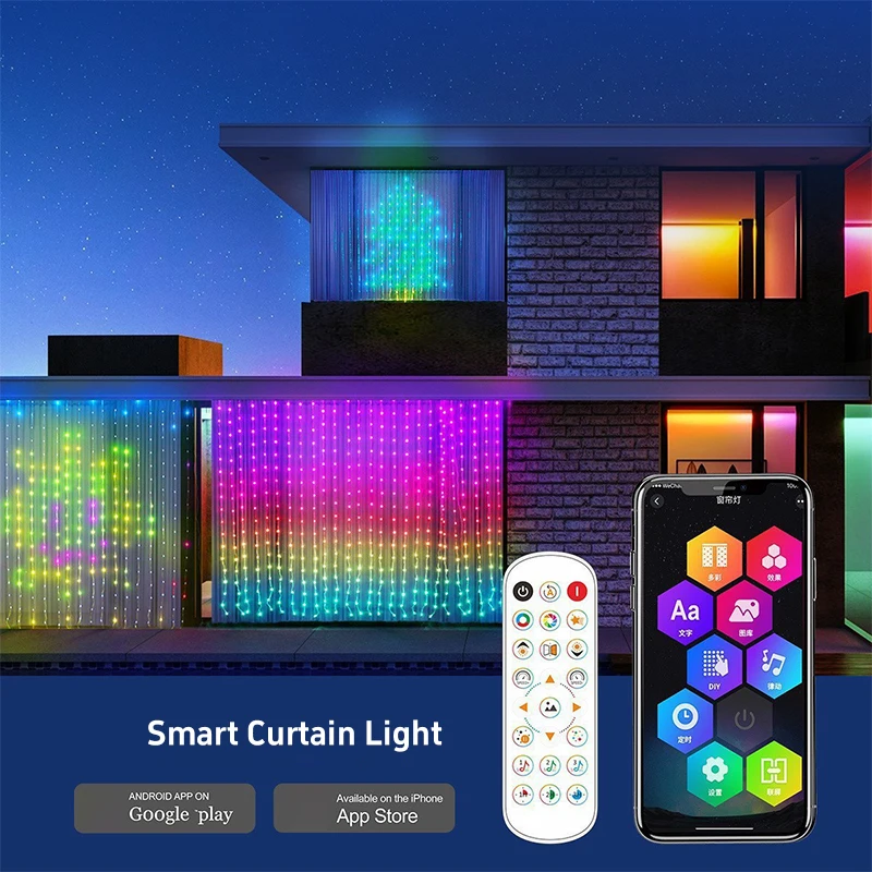 Smart Led Curtain Light Bluetooth Rgb Dimmable App Control Diy Projection Pattern Music String Light Christmas Home Party Decor