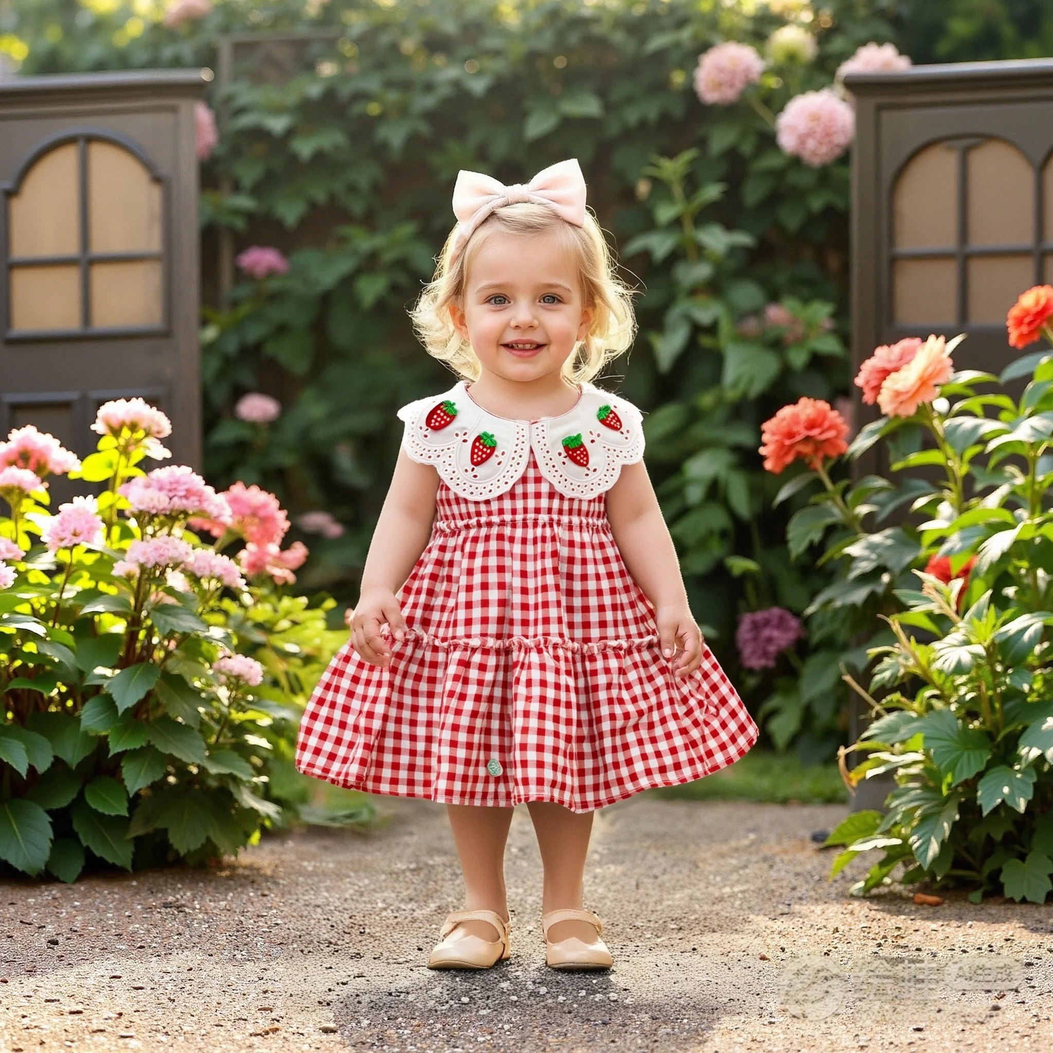 Baby Kleidung Mädchen Sommer Plaid Und Erdbeere Muster Puppe Hals Ärmellose Casual Baby Kleider Nette Süße Mädchen kinder Kleid