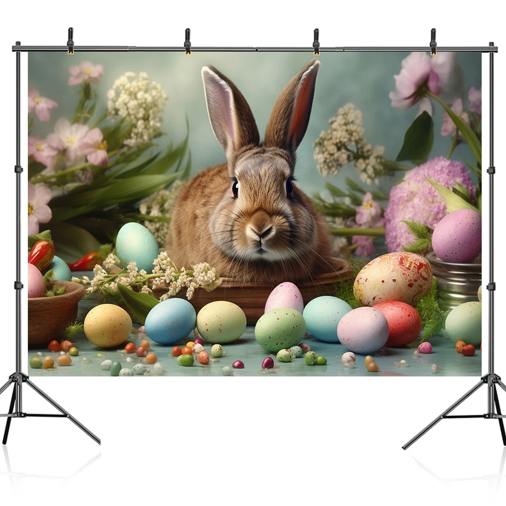 Bonvvie Easter Photography Background Green Grass Flower Egg Rabbit Children Portrait Photocall Backdrop for Photo Studio Props