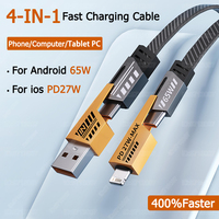 4in1 Type C to Type C 65W Mecha Style Fast Charging Cable for iPhone Samsung Xiaomi Redmi POCO OnePlus USB A to USB C Data Cord