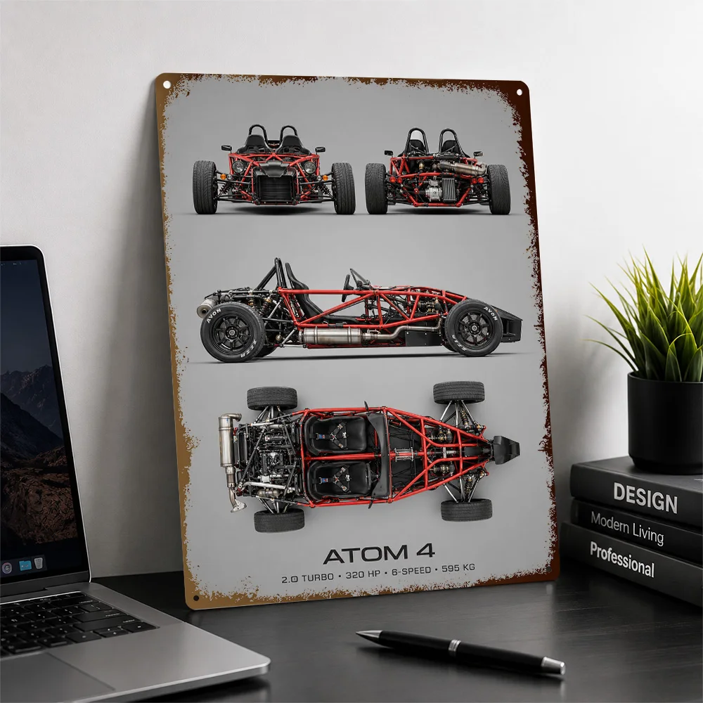 United Kingdom Atom 4 Red Exoskeleton Sports Car Printed Poster Customized Metal Sign Speed Icon Tribute Wall Art Suits Office