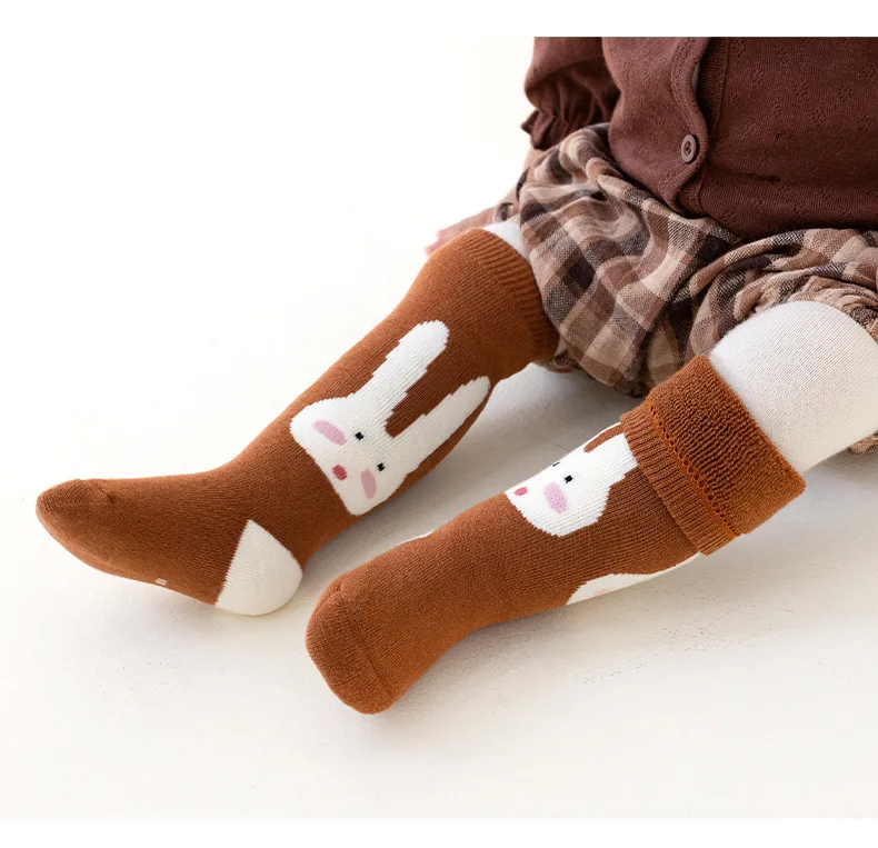 New Cartoon Cute Bunny Toddler Baby Newborn Socks Terry-Loop Fur Inside Long Stocking Kids Paying Socks