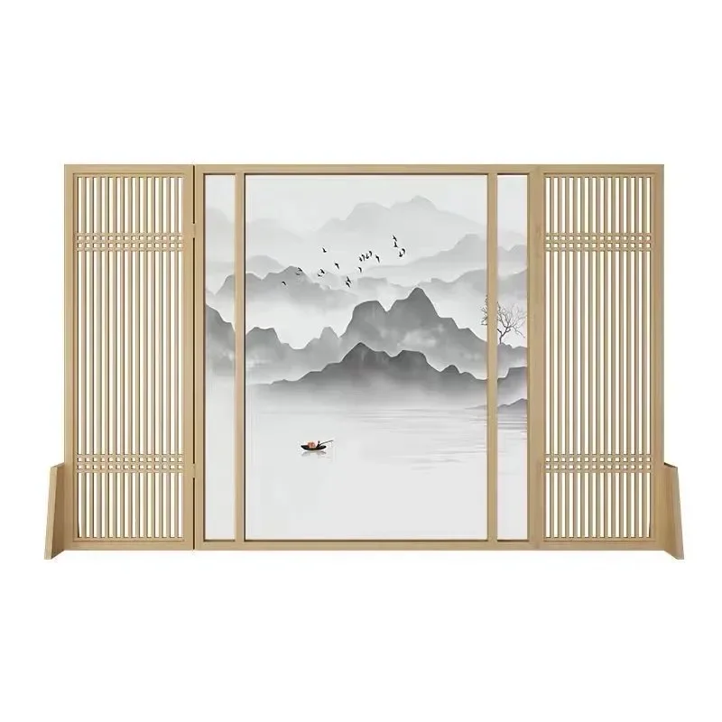 Custom Solid Wood Folding Screen Room Divider for Living Room Office Entrance Chinese Style Partition Wall Decor