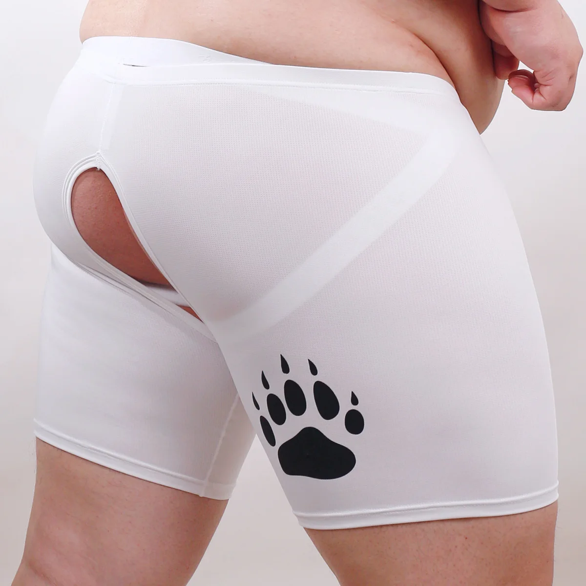 1 Set 2 Pcs Bear Gay Proud Underwear, 1 Bear Claw Paw Expose Buttocks Crotch Translucent Boxers, 1 Sexy Jocks, White M L XL XXL