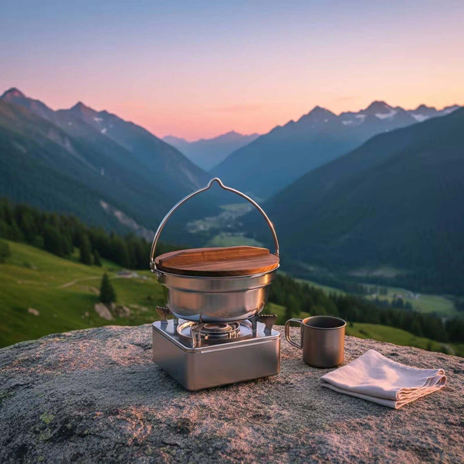 Premium Stainless Steel Pot with Wooden Lid Heavy-duty Cookware Wear-resistant Round Bowl for Outdoor Camping